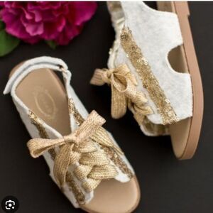 Joyfolie Tessa Lace Up Gold and White Sequin Sandals Sz 12